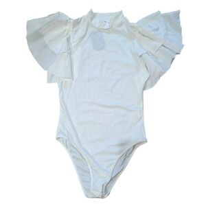 Soly Hux White Ruffle Butterfly Sleeve Mock Neck‎ Bodysuit Size S NWT